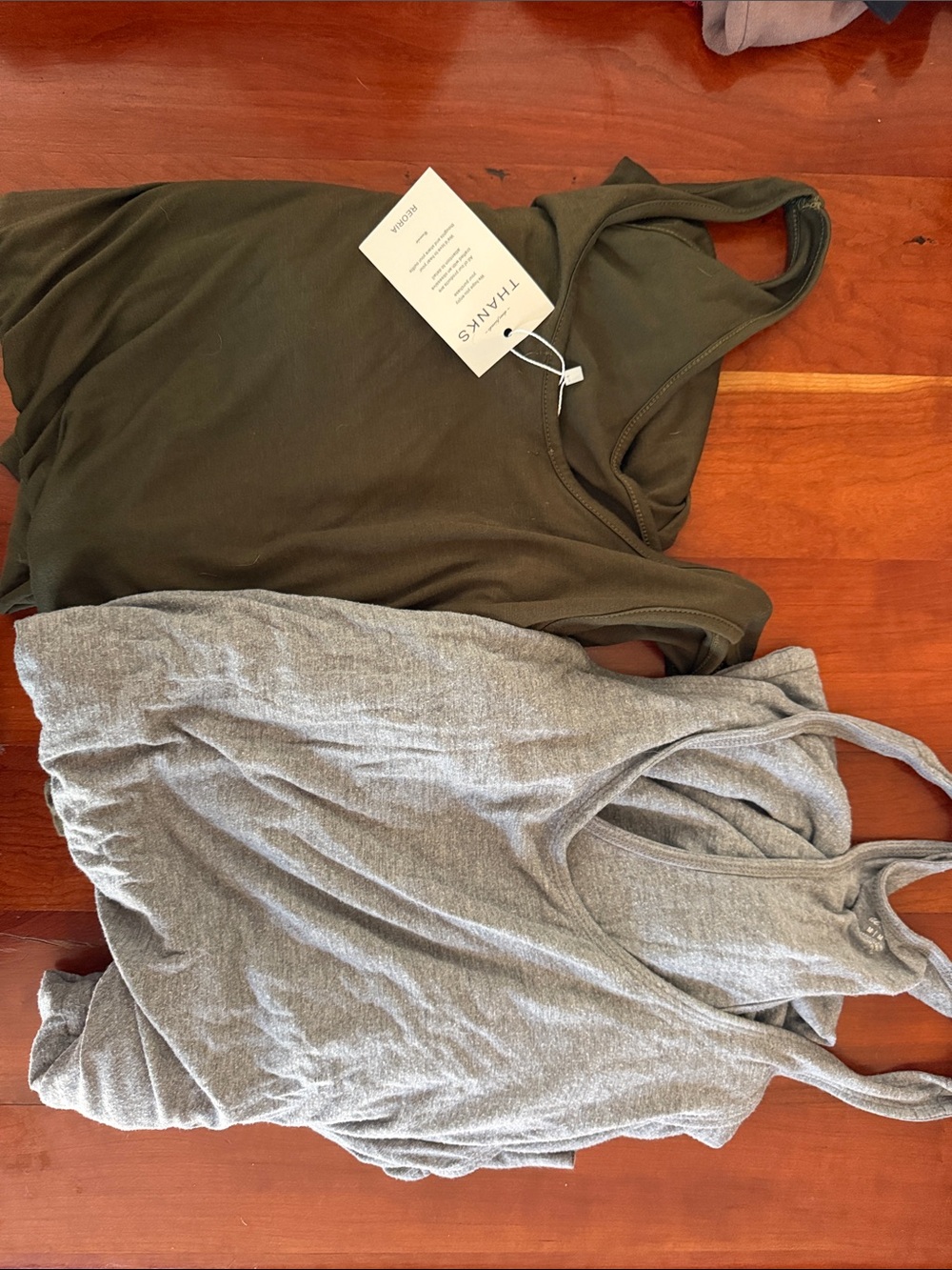 TWO Olive Green Tank Top and Heather Gray Tank jumpsuits